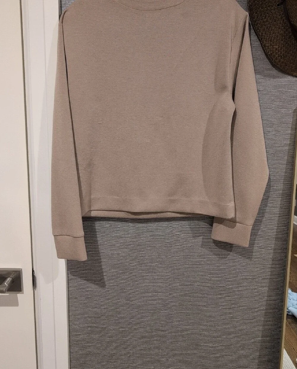 Banana Republic Women’s Taupe Crewneck Sweater with Button-Shoulder Detail